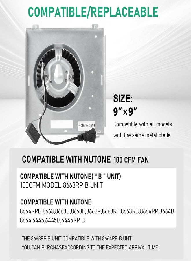 Motoasis 【Upgrade】 8663RP B Unit,Compatible with Nutone 8664RP B Unit 100CFM Fan 8664, 8664B, 8663, 8663B, 8663P, 8663DG, 8663F,8663RF,8663FL,6445,6445B,6445RP,3.5 Sone,9"x9", S97017706, S97017705 - Image 2