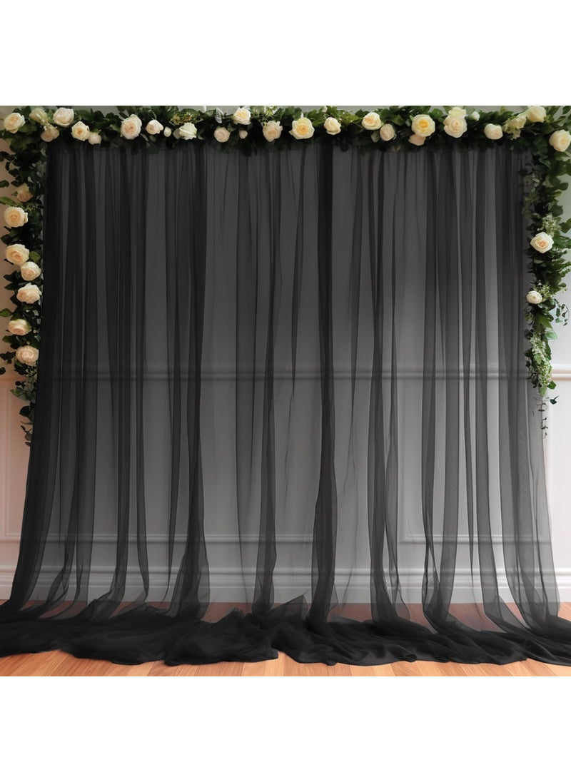 PARTISKY 10ft X 10ft Black Sheer Backdrop Curtain for Parties Tulle Sheer Fabric Backdrop Curtain Drapes for Baby Shower Birthday Party Photo Shoot Halloween Decorations 