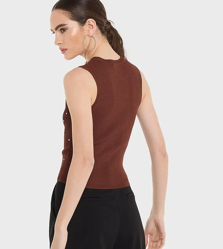 بي سي بي جي BCBG Embellished Flat Knit Top