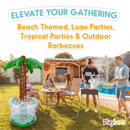 Playbees Inflatable Palm Tree Cooler 60" - Blow Up Palm Tree Luau Hawaiian Tropical Beach Theme Summer Swimming Pool Party Decorations - Outdoor Party Supplies - Kids Adults Birthday - Image 3