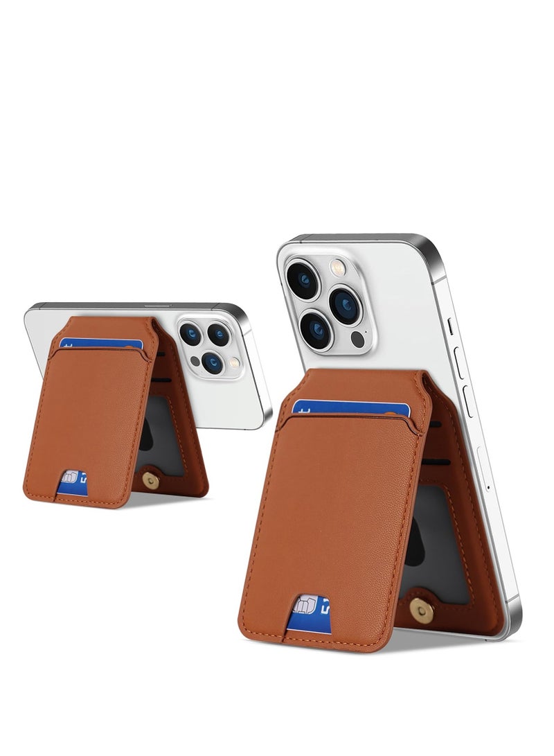 Excefore Magsafe Wallet Stand, with Adjustable Magnetic Wallet Stand, Magnetic Leather Wallet for Magsafe, Magsafe Wallet for iPhone 15/14/13/12 Series, Stylish Vegan Leather (Brown) - Image 1