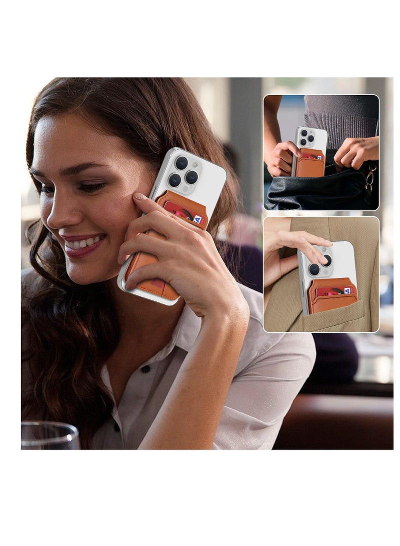 Excefore Magsafe Wallet Stand, with Adjustable Magnetic Wallet Stand, Magnetic Leather Wallet for Magsafe, Magsafe Wallet for iPhone 15/14/13/12 Series, Stylish Vegan Leather (Brown) - Image 4