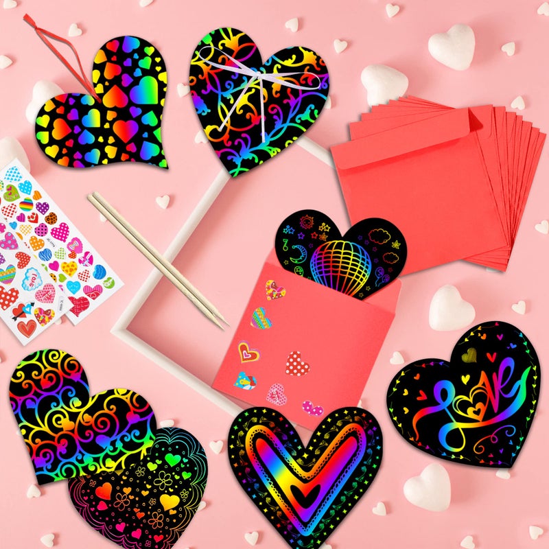 Natonhi 36 Pack Valentines Day Gifts Card for Kids,Heart Rainbow Scratch Art Paper Valentine Crafts for Kids Party Favors Classroom Exchange Prizes - Image 2