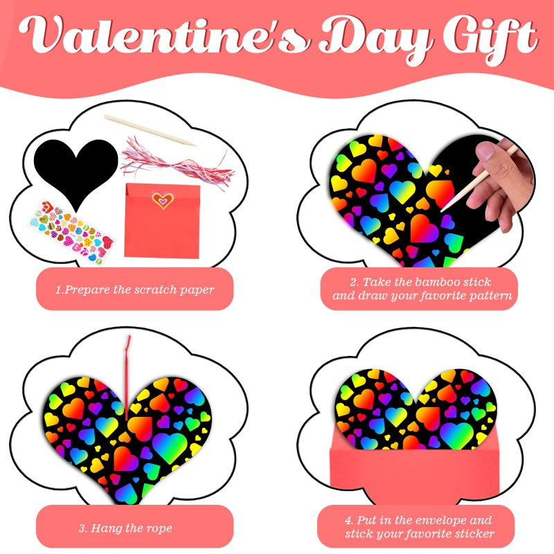 Natonhi 36 Pack Valentines Day Gifts Card for Kids,Heart Rainbow Scratch Art Paper Valentine Crafts for Kids Party Favors Classroom Exchange Prizes - Image 3