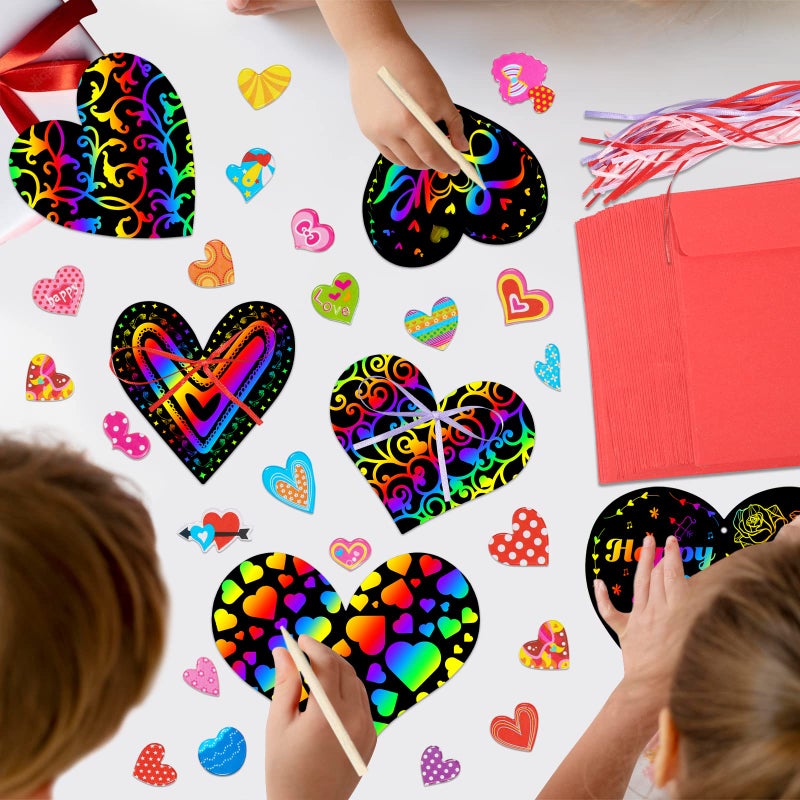 Natonhi 36 Pack Valentines Day Gifts Card for Kids,Heart Rainbow Scratch Art Paper Valentine Crafts for Kids Party Favors Classroom Exchange Prizes - Image 5