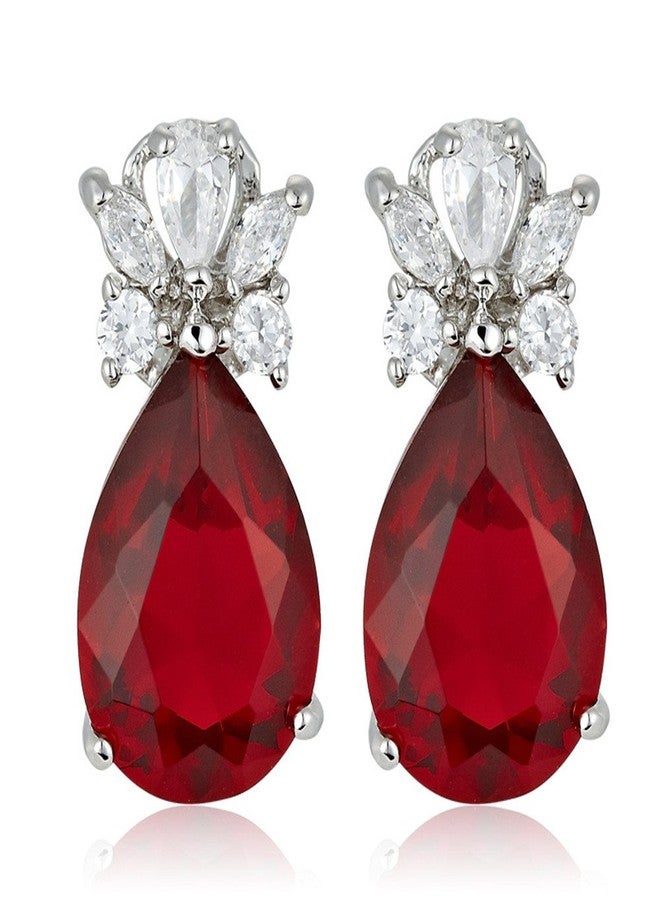 RIZILIA [RIZILIA TEARDROP] Stud Pierced Earrings with Pear Cut CZ [Simulated Red Ruby] in White Gold Plated, Simple Modern Elegant - Image 1