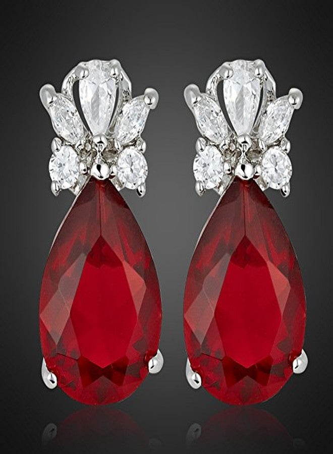 RIZILIA [RIZILIA TEARDROP] Stud Pierced Earrings with Pear Cut CZ [Simulated Red Ruby] in White Gold Plated, Simple Modern Elegant - Image 5