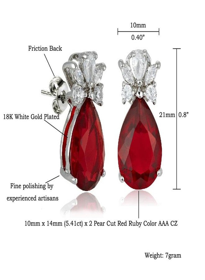 RIZILIA [RIZILIA TEARDROP] Stud Pierced Earrings with Pear Cut CZ [Simulated Red Ruby] in White Gold Plated, Simple Modern Elegant - Image 2