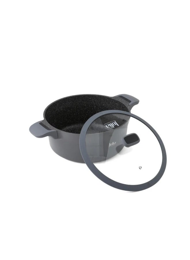 Julia Elite Edge Casserole 20cm with Lid - Grey - Black Granite Non-Stick - Induction Ready - Image 1