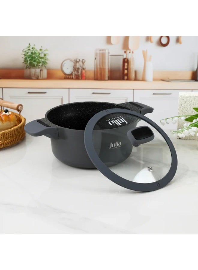 Julia Elite Edge Casserole 20cm with Lid - Grey - Black Granite Non-Stick - Induction Ready - Image 5