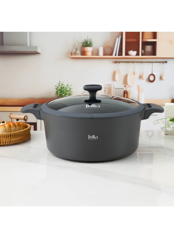 Julia Elite Edge Casserole 20cm with Lid - Grey - Black Granite Non-Stick - Induction Ready - Image 4