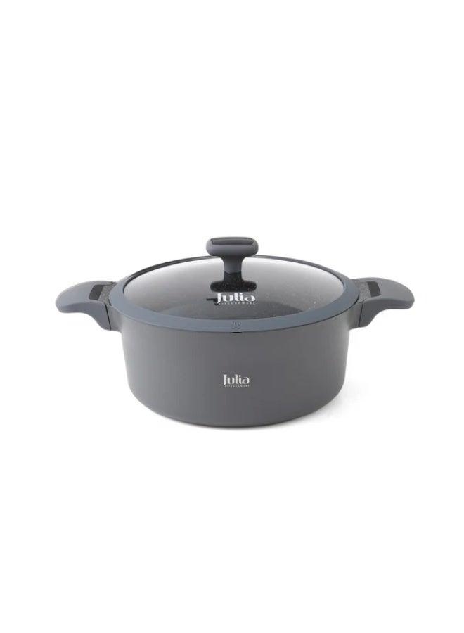 Julia Elite Edge Casserole 20cm with Lid - Grey - Black Granite Non-Stick - Induction Ready - Image 2