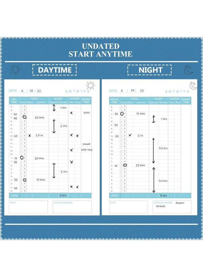 Tiankool Baby's Daily Care Planner - A5 Newborn Baby Log Book for Tracking Daily Routine, 152 Easy-to-Use Pages to Monitor Nursing, Sleep, Feeding, Diapers, Pumping, and More - Marine Blue - Image 3