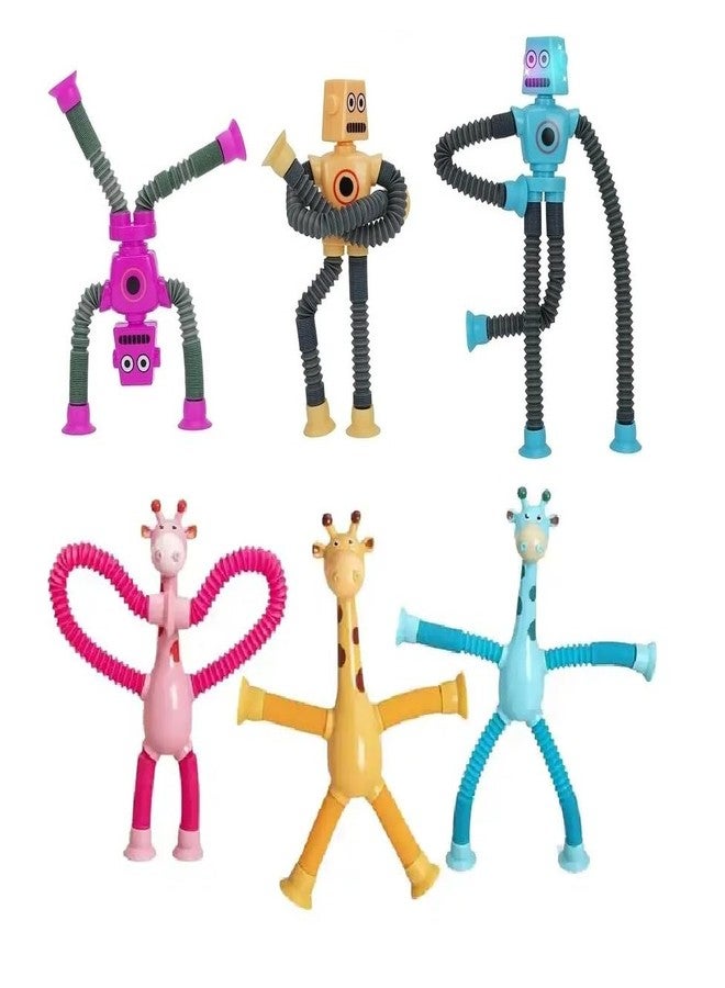 Quasar Giraffe with Robot Men It's New Bendable Telescopic Shape Changing Tubes Sensory Toys Pop Creative Suction Strees Relif Toy for Children Toddler - Multicolor (3+ 3) - Image 1