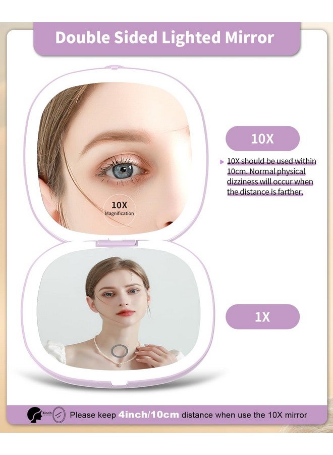 ووبسيون مرآة سفر مع ضوء قابلة لإعادة الشحن، مرآة مكبرة مدمجة 1X/10X، مرآة جيب قابلة للتعتيم، مرآة محمولة على الجانبين مع إضاءة بحجم سفر 4 بوصة، قابلة للحمل لحقيبة اليد، هدية أرجوانية - Image 2