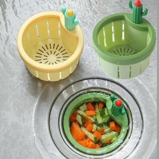 Cactus Shaped Plastic Kitchen Sink Strainer with Bottom Drainage Opening for Waste Disposal and Anti Clogging Bathroom Basin Filter Protector Tool