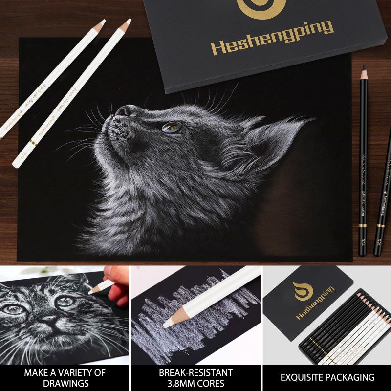 Heshengping 6 Black 6 White oil color pencils coloring drawing pencil oil-based wooden colored pencils for artists beginners artists, 12 pack - Image 4