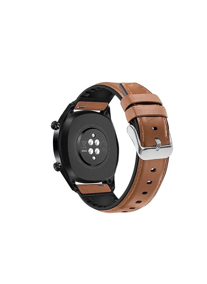 22mm Silicone Leather Replacement Strap Watchband For Oraimo Tempo W 2 OSW20- Smart Watch Sport - Camel Silver Buckle  - Image 1