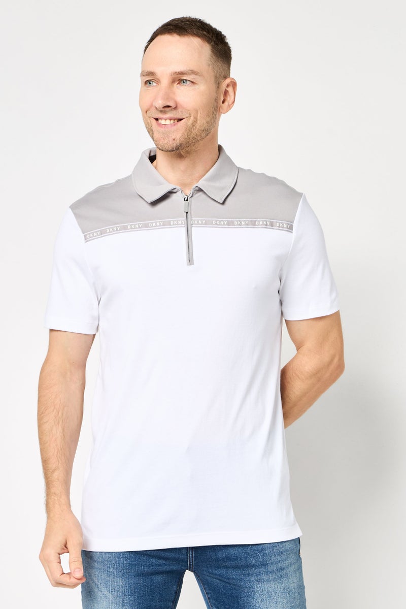 DKNY Men Regular Fit Brand Logo Short Sleeve Polo Shirt, Multicolor - Image 1