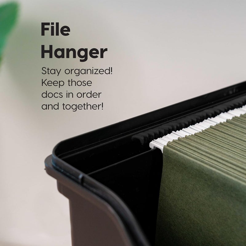 IrisUSA File Box with Lid File Organizer for Letter File w/Organizer-Lid, Plastic Mobile Filing Organizer, Water Resistant Document Box, Portable File Box with Handle, Secure Buckle, Lockable, Black - Image 2