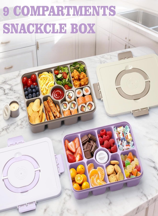 shell and turtle Snackle Box Container, Divided Serving Tray with Lid and Handle, 9 Compartments Snack Box Container for Adults, Portable Charcuterie Serving Platter for Candy Fruit, 9.9 Cups, Lavender - Image 2