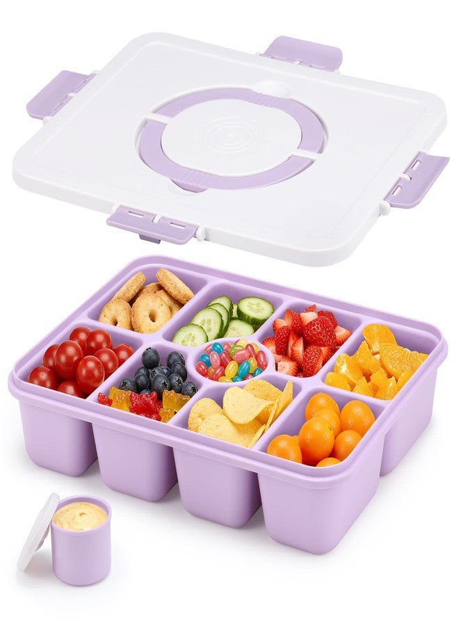 shell and turtle Snackle Box Container, Divided Serving Tray with Lid and Handle, 9 Compartments Snack Box Container for Adults, Portable Charcuterie Serving Platter for Candy Fruit, 9.9 Cups, Lavender - Image 1