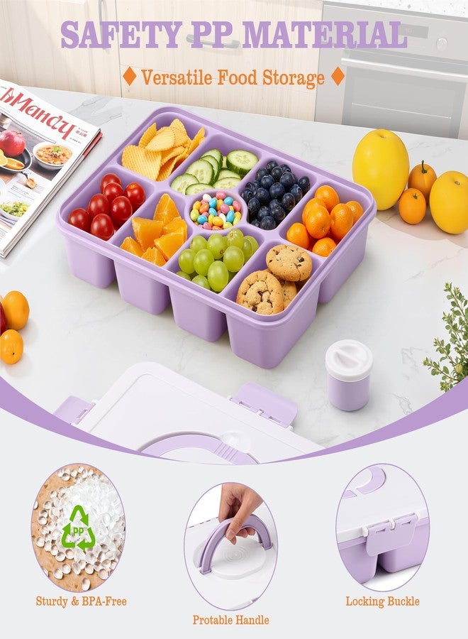 shell and turtle Snackle Box Container, Divided Serving Tray with Lid and Handle, 9 Compartments Snack Box Container for Adults, Portable Charcuterie Serving Platter for Candy Fruit, 9.9 Cups, Lavender - Image 5