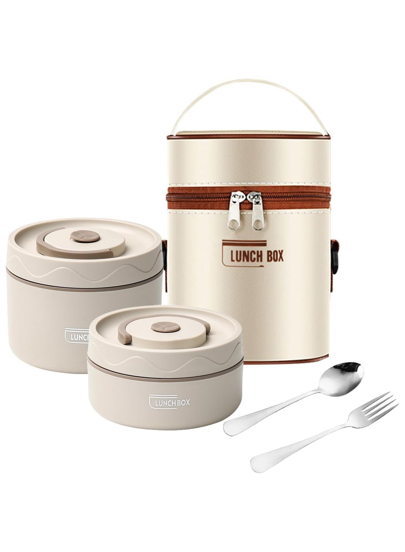 Kids Thermal Bento Lunch Box Set for School, Insulated Lunch Containers With Bag,3 Separate Stackable Lunch Container, Microwaveable Lunch Box Bento Box for Adults & Kids (2-Layer, White)