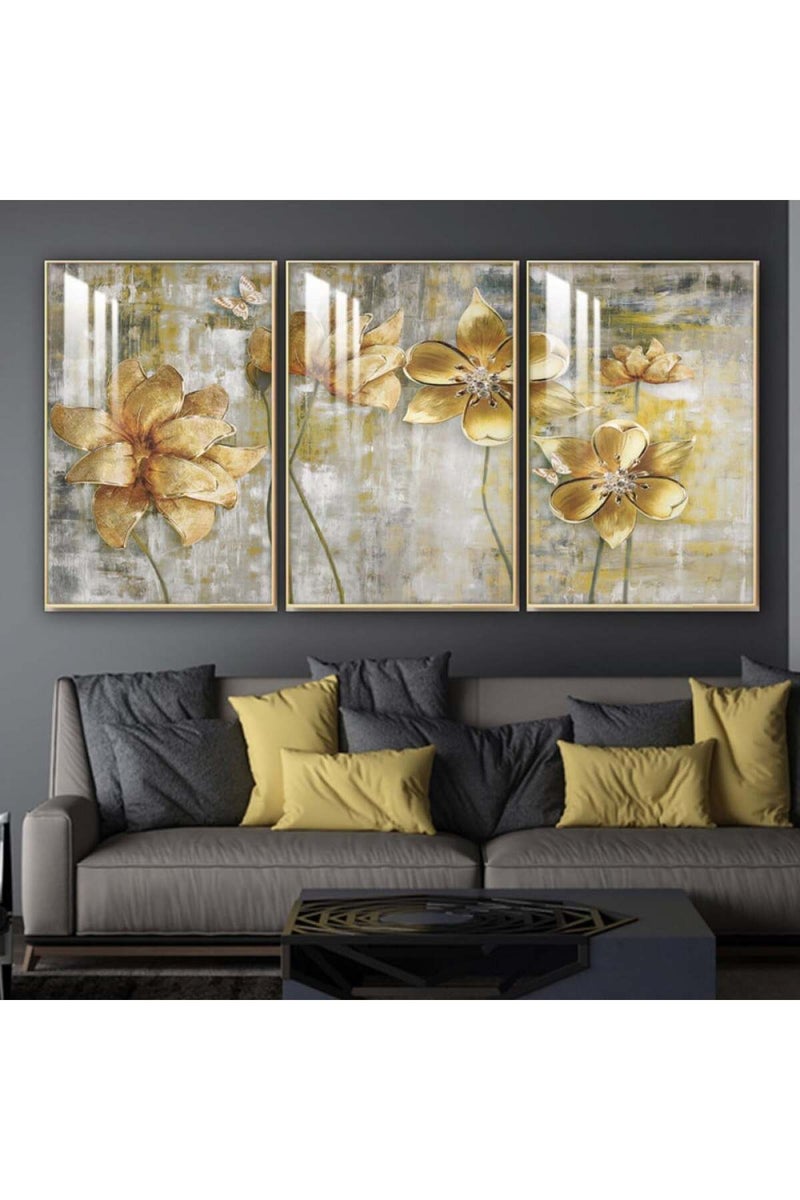 Marktna Three wooden wall painting with a frame and a clear acrylic layer - Image 1