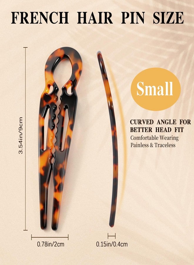 Auseibeely 4PCS Prestige French Hair Pins Tortoise Shell Acetate Hairpins for Women - Elegant Styling Accessories for Buns Twist Updos U-Shaped Curved Serrated Anti-Slip Strong Grip Hair Clips (3.5 Inch, Small) - Image 2