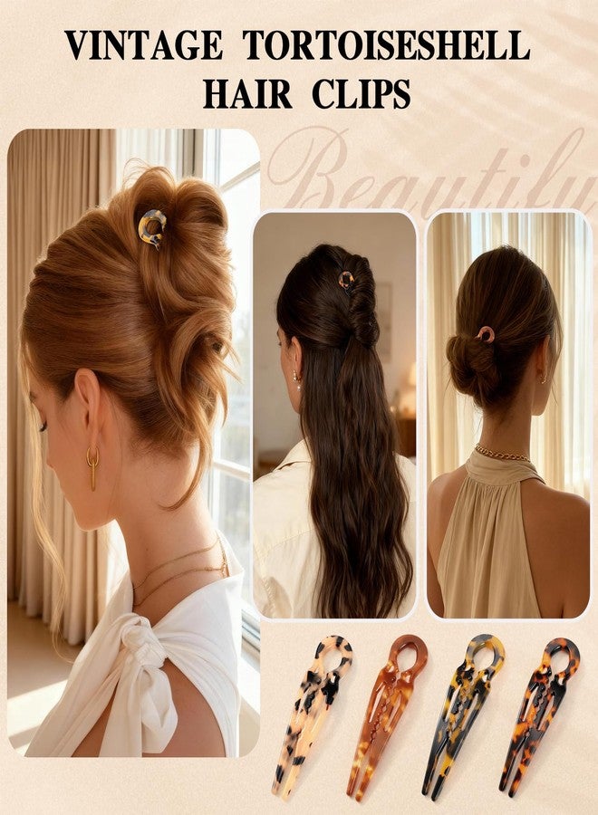 Auseibeely 4PCS Prestige French Hair Pins Tortoise Shell Acetate Hairpins for Women - Elegant Styling Accessories for Buns Twist Updos U-Shaped Curved Serrated Anti-Slip Strong Grip Hair Clips (3.5 Inch, Small) - Image 4