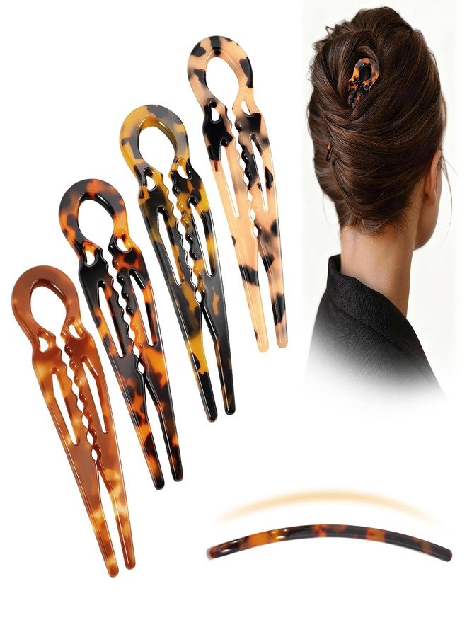 Auseibeely 4PCS Prestige French Hair Pins Tortoise Shell Acetate Hairpins for Women - Elegant Styling Accessories for Buns Twist Updos U-Shaped Curved Serrated Anti-Slip Strong Grip Hair Clips (3.5 Inch, Small) - Image 1