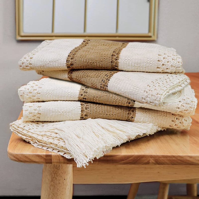 OurWarm Macrame Table Runner Farmhouse Style, Natural Burlap Boho Table Runner Modern Farmhouse Decor Rustic Woven Cotton Crochet Lace for Bohemian, Rustic,Bridal, Shower Wedding, Dinner, 72" x 12" - Image 5