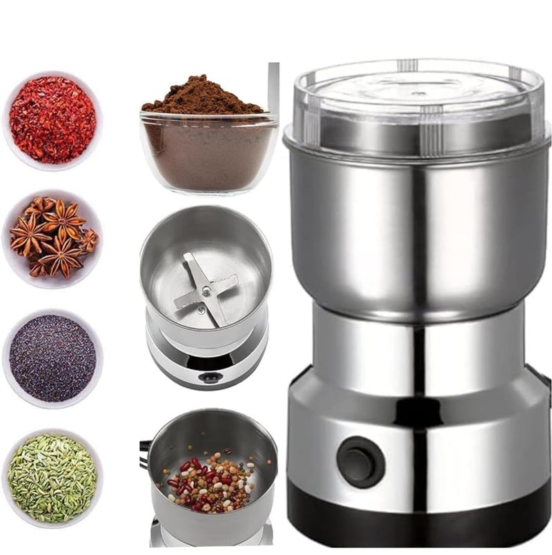 KALUG Nima Stainless Steel Multifunctional Electric Grinder Coffee Maker Mini Spice Coffee and Masala Grinder for Beans Nuts and Grains Household Mixer Grinder2 Silver - Image 1