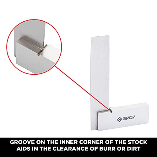Groz Machinist’s Square for carpenters, wood working , DIY | Blade Length: 450 mm, Stock Length: 255 mm, Squareness: 144 Microns, 90˚ Angled |Engineer Square for Cupboards, Picture Frames Wood jobs | SS/18 - Image 3