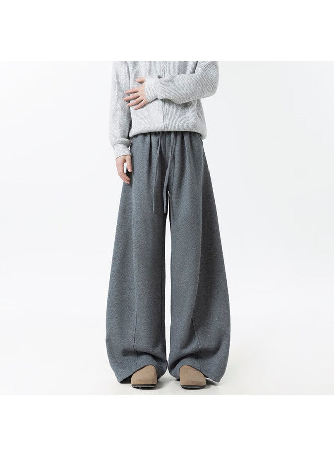 Izexx Men's American Casual Curved Blade Pants Spring Loose Draped Lazy Wide-leg Sweatpants Zkw80 Gray M - Image 2