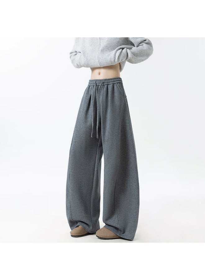 Izexx Men's American Casual Curved Blade Pants Spring Loose Draped Lazy Wide-leg Sweatpants Zkw80 Gray M - Image 3