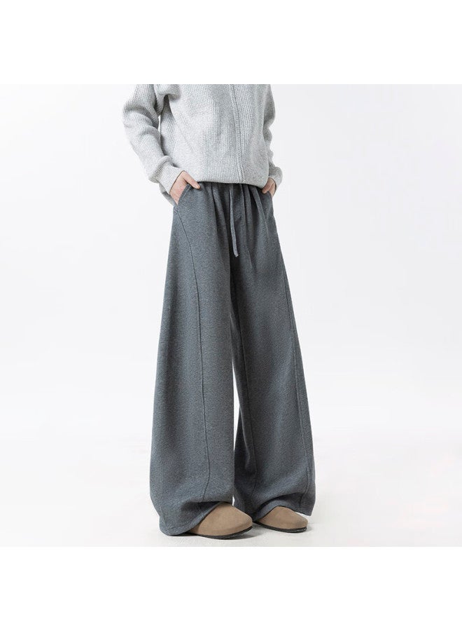 Izexx Men's American Casual Curved Blade Pants Spring Loose Draped Lazy Wide-leg Sweatpants Zkw80 Gray M - Image 5