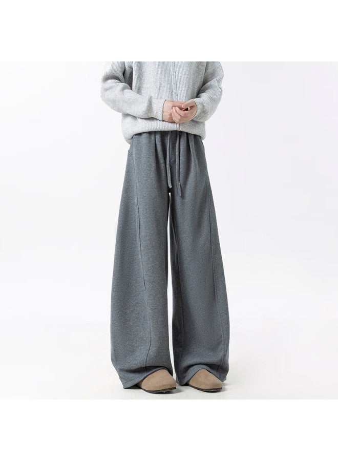 Izexx Men's American Casual Curved Blade Pants Spring Loose Draped Lazy Wide-leg Sweatpants Zkw80 Gray M - Image 4