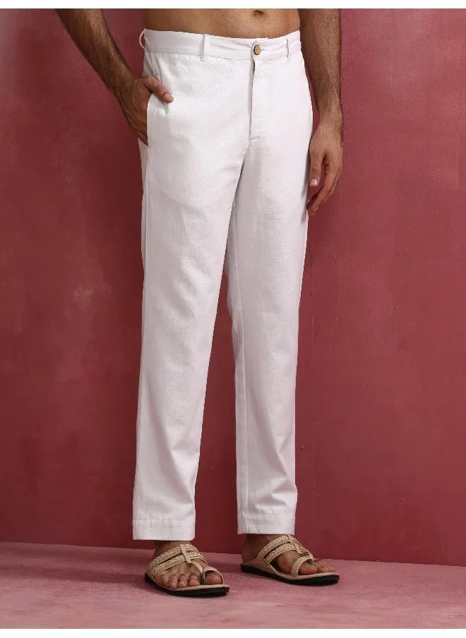 trueBrowns Men's White Cotton Twill Pants