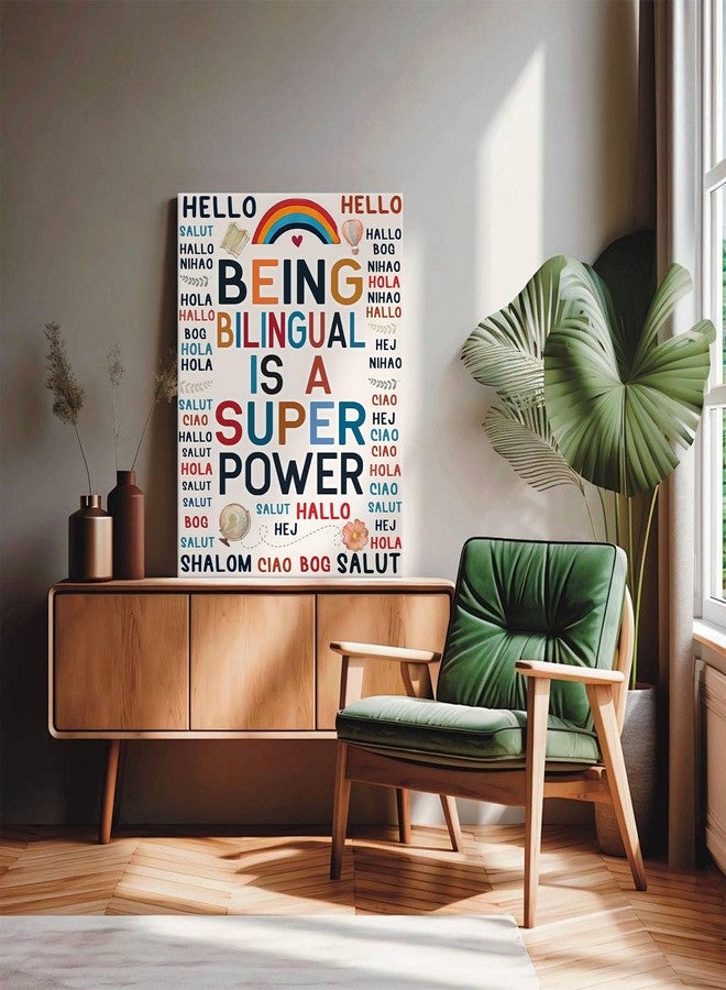 Sunwes Back to School Canvas Wall Art, Bilingual Superpower Poster Print, Multilingual Diversity Quote Educational Print Framed Oil Painting for ELL, ESL, or Language Classroom Decor 8x10inch - Image 4