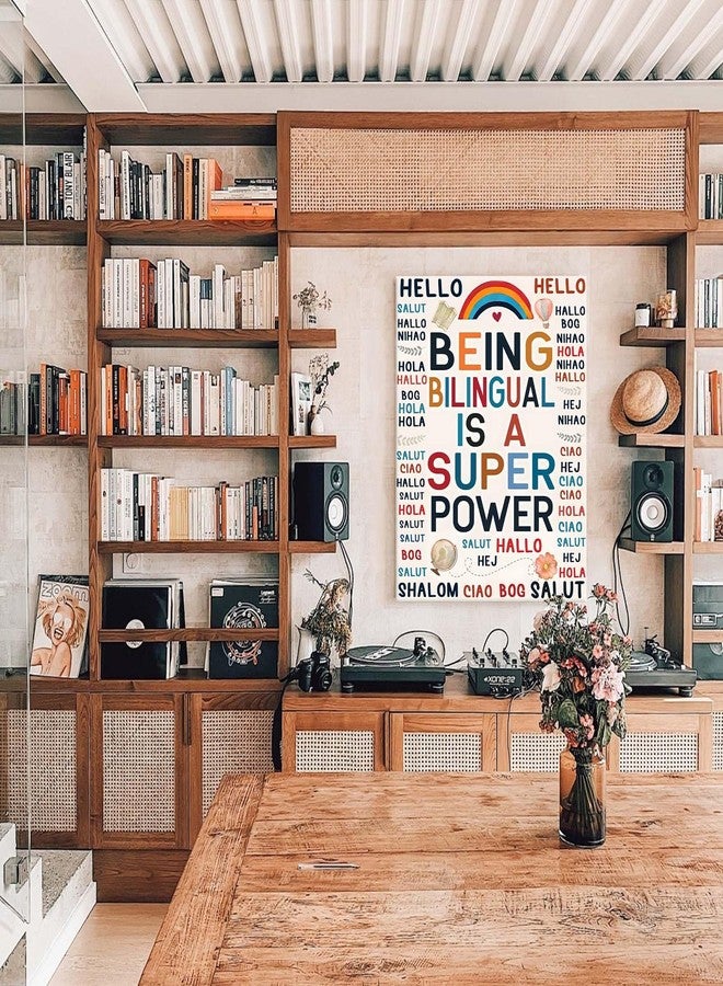 Sunwes Back to School Canvas Wall Art, Bilingual Superpower Poster Print, Multilingual Diversity Quote Educational Print Framed Oil Painting for ELL, ESL, or Language Classroom Decor 8x10inch - Image 5