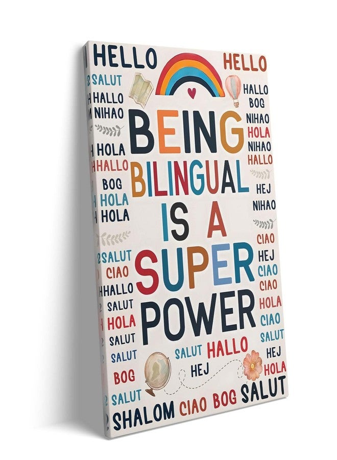 Sunwes Back to School Canvas Wall Art, Bilingual Superpower Poster Print, Multilingual Diversity Quote Educational Print Framed Oil Painting for ELL, ESL, or Language Classroom Decor 8x10inch - Image 1