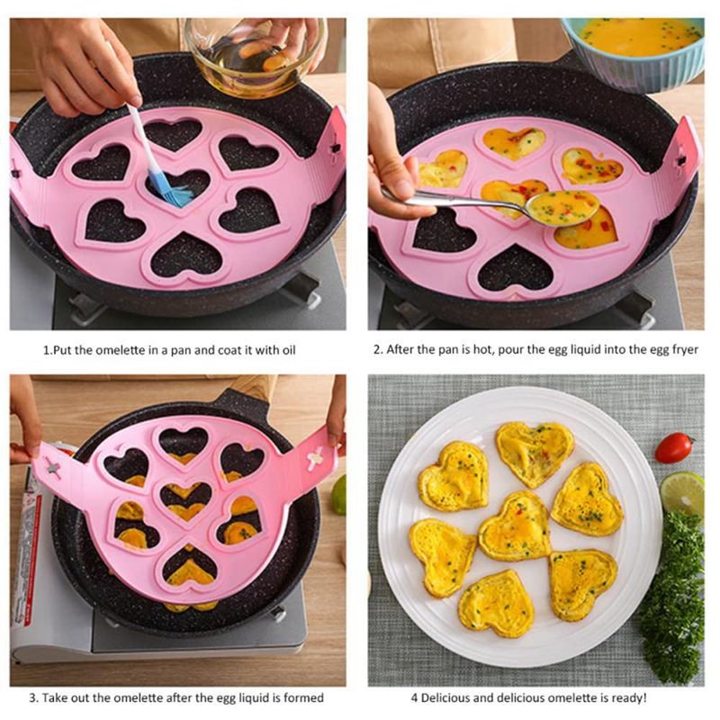 TUKE Nonstick Pancake Molds Ring Silicone Fried Egg Mould Reusable Pancake Maker Egg Ring Kitchen Cooking Baking Tools (Heart Shape) - Image 2