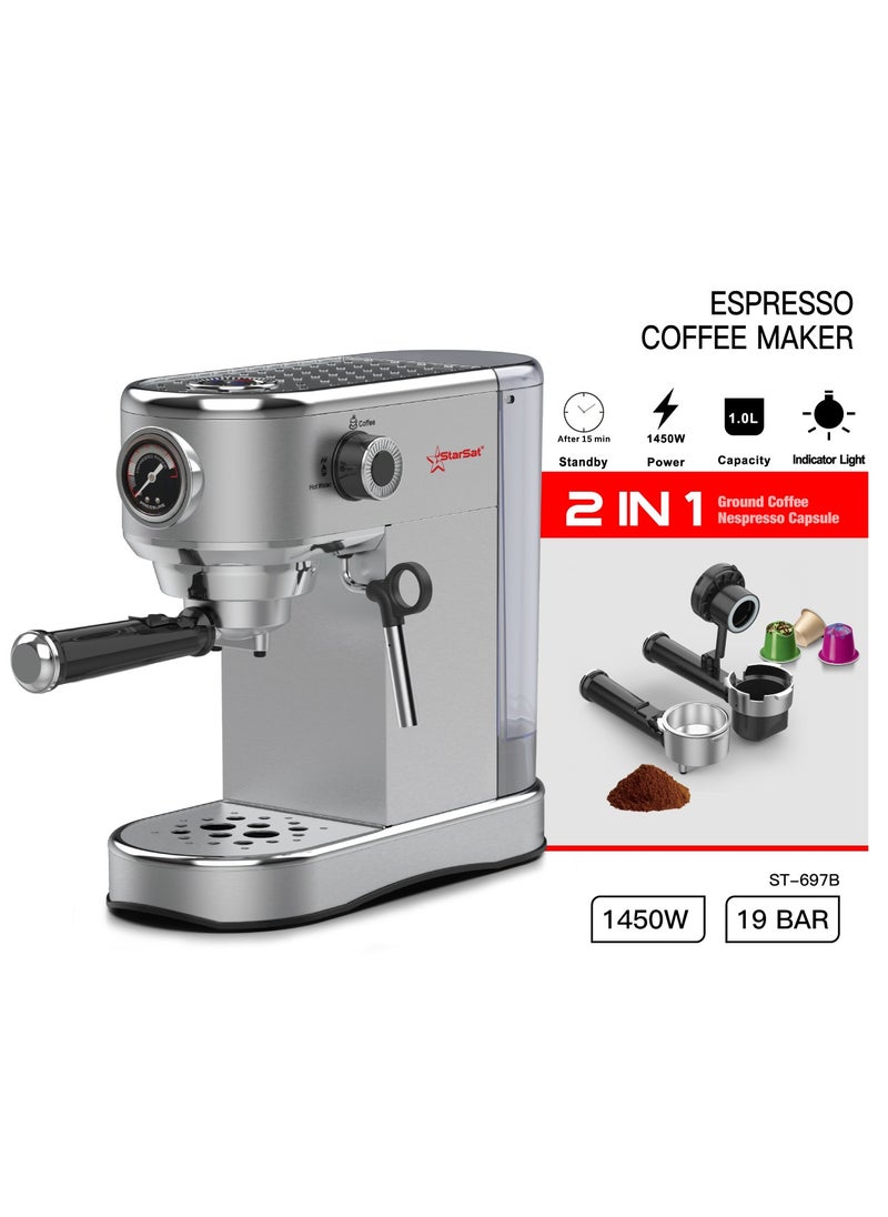 StarSat - Espresso Master ST-697B: Elevate Your Coffee Experience With Precision Brewing, 19 Bar Pressure, Versatile Options, And Advanced Features For Barista-Quality Coffee At Home Silver - Image 1