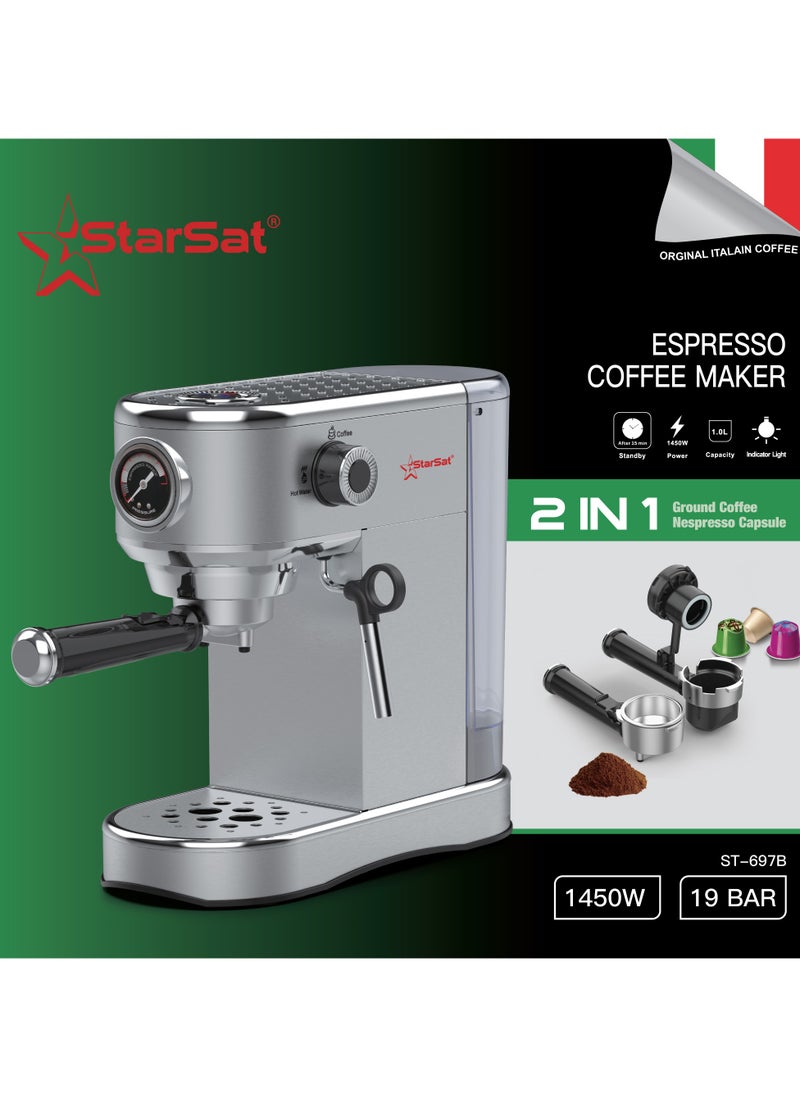 StarSat - Espresso Master ST-697B: Elevate Your Coffee Experience With Precision Brewing, 19 Bar Pressure, Versatile Options, And Advanced Features For Barista-Quality Coffee At Home Silver - Image 1