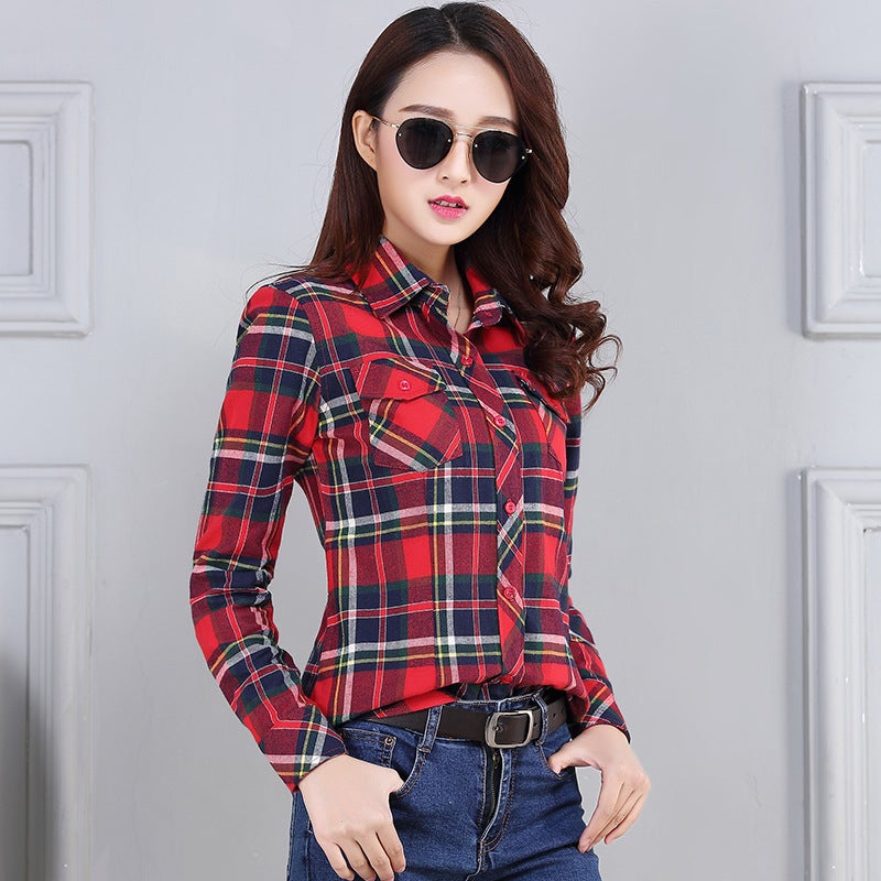 Plaid shirt long sleeve 2024 spring and summer New plus size students Korean version loose suit shirt sunscreen coat Red Yellow Blue