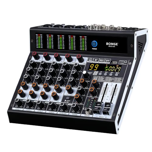 BOMGE Professional audio mixer 6 Channel Mixing Console with 99 DSP Effect,+48V Phantom, Bluetooth,USB Interface.2 AUX.FX Processor for studio recording & Live Performances - Image 1