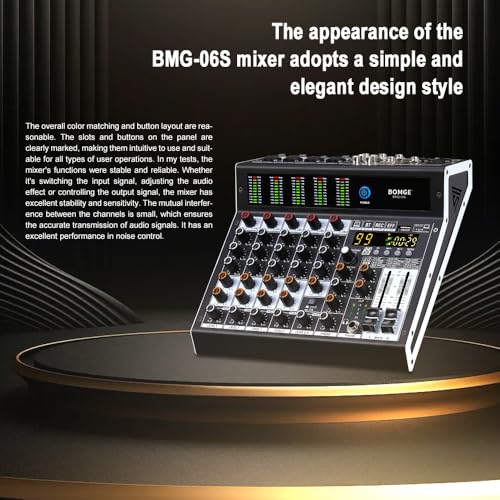 BOMGE Professional audio mixer 6 Channel Mixing Console with 99 DSP Effect,+48V Phantom, Bluetooth,USB Interface.2 AUX.FX Processor for studio recording & Live Performances - Image 2