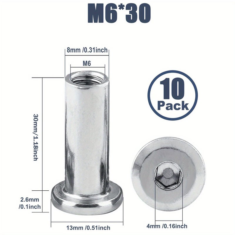 Stainless Steel M6 X 20mm Hex Socket Furniture Screws 10 Pack - Image 5